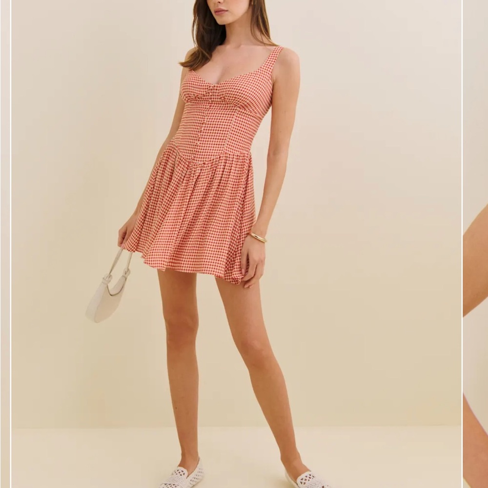 Reformation Red Gingham Mini Dress - Picture 2 of 8